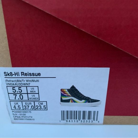 VANS Sk8-Hi Reissue Sneakers unisex Sz Men 5.5  Women 7 Black/ white/ multi - Picture 9 of 13